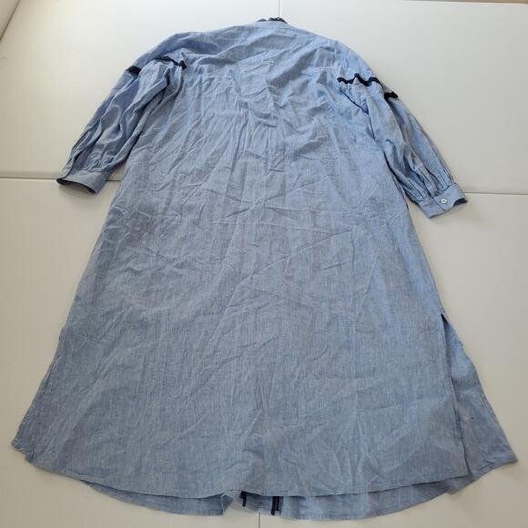 Pomander Place Jolene Dress Womens Large Blue Chambray Lace Trim Button Front - Picture 3 of 7